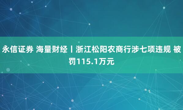 永信证券 海量财经丨浙江松阳农商行涉七项违规 被罚115.1万元